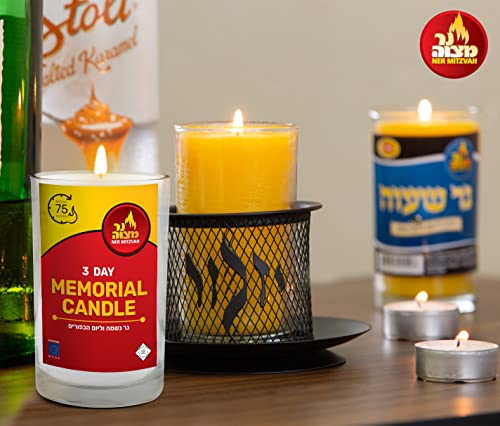 3 Day Yahrtzeit Candle - 1 Pack - 72 Hour Kosher Memorial and Yom Kippur Candle in Glass Jar