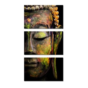 kreative arts – modern buddha head portrait painting printed on canvas religion wall art triptych canvas painting home decoration wall murals ready to hang