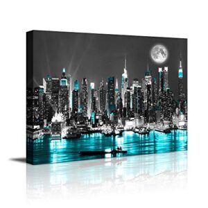 canvas wall art blue sea new york paintings wall art,black and white stretched wall art for bedroom artwork canvas art prints, 12″x16″wall decoration painting bedroom wall decor office, ready to hang