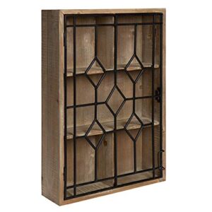 kate and laurel megara decorative wooden wall hanging curio cabinet for open storage with decorative black iron door, rustic brown