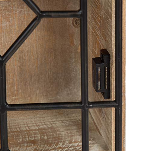 Kate and Laurel Megara Decorative Wooden Wall Hanging Curio Cabinet for Open Storage with Decorative Black Iron Door, Rustic Brown