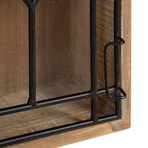 Kate and Laurel Megara Decorative Wooden Wall Hanging Curio Cabinet for Open Storage with Decorative Black Iron Door, Rustic Brown