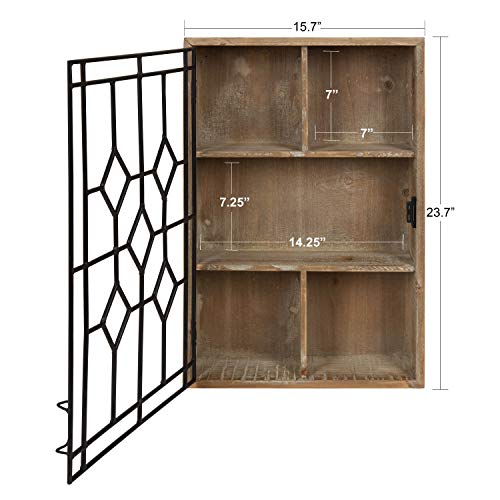 Kate and Laurel Megara Decorative Wooden Wall Hanging Curio Cabinet for Open Storage with Decorative Black Iron Door, Rustic Brown