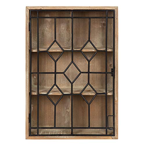 Kate and Laurel Megara Decorative Wooden Wall Hanging Curio Cabinet for Open Storage with Decorative Black Iron Door, Rustic Brown