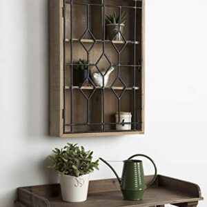 Kate and Laurel Megara Decorative Wooden Wall Hanging Curio Cabinet for Open Storage with Decorative Black Iron Door, Rustic Brown