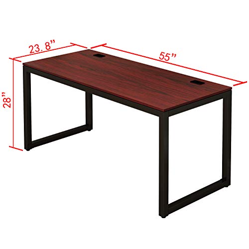 SHW Home Office 55-Inch Large Computer Desk, Black/Cherry