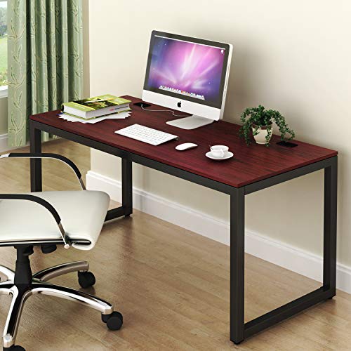 SHW Home Office 55-Inch Large Computer Desk, Black/Cherry