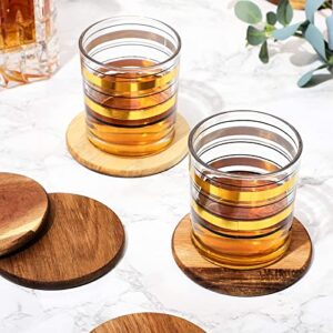 8 Pack Vintage Wooden Coasters for Drinks, Glasses, Tabletops, Dark Brown (4 in)