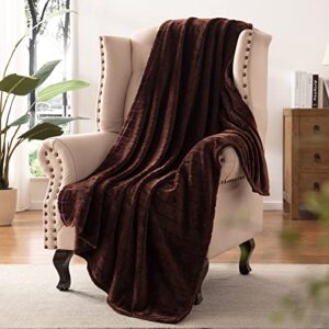 bertte decorative stripe lightweight fleece cozy sofa bed seasons throw 330 gsm soft plush fuzzy warm fluffy blanket, 50″x 60″, brown