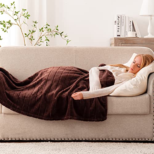 Bertte Decorative Stripe Lightweight Fleece Cozy Sofa Bed Seasons Throw 330 GSM Soft Plush Fuzzy Warm Fluffy Blanket, 50"x 60", Brown