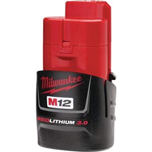 milwaukee electric tool 48-11-2430 m12 red lithium 3.0 compact battery pack, 3.375″ x 1.875″ x 1.75″