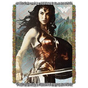 dc comics wonder woman, “we war” woven tapestry throw blanket, 48″ x 60″, multi color, 1 count