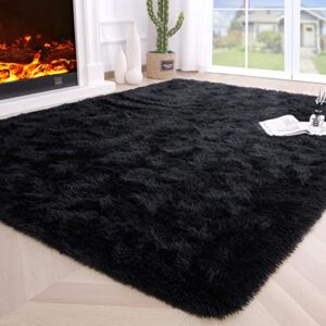 noahas fluffy bedroom rug carpet,5.3×7.5 feet,shaggy fuzzy rugs for bedroom,soft rug for kids room,plush nursery rug for baby,thick black area rugs for living room,cute room decor for girls boys
