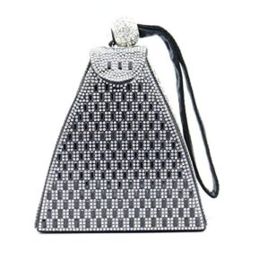 allx full rhinestone fashion evening bag triangle women (black silver)