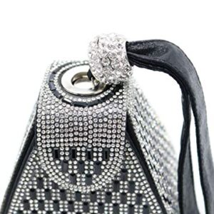 allx Full Rhinestone Fashion Evening Bag Triangle Women (black silver)