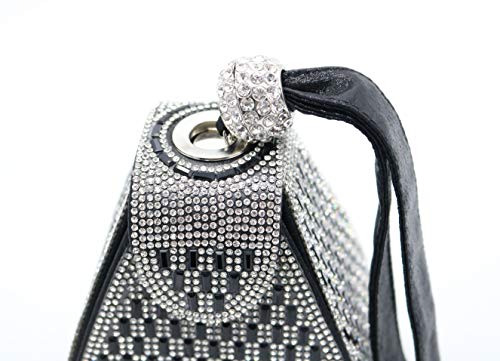 allx Full Rhinestone Fashion Evening Bag Triangle Women (black silver)