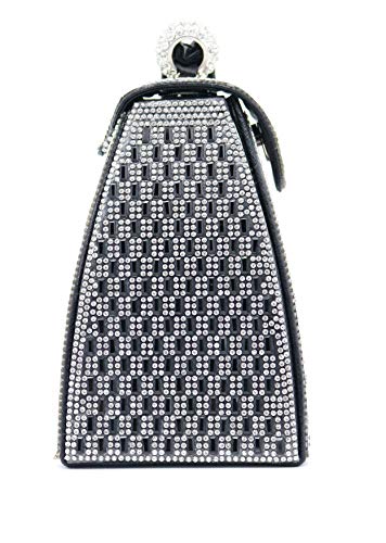 allx Full Rhinestone Fashion Evening Bag Triangle Women (black silver)