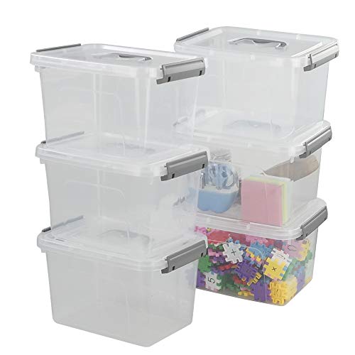 Vababa 6 Quart Clear Plastic Storage Box, Latch Box with Handle, 6-Pack