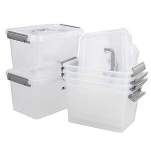 Vababa 6 Quart Clear Plastic Storage Box, Latch Box with Handle, 6-Pack