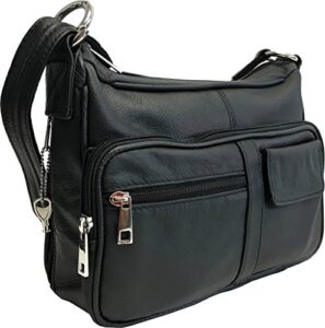 genuine leather locking concealment purse ccw concealed carry gun bag handbag, ambidextrous, black