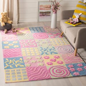 safavieh kids collection 3′ x 5′ pink/multi sfk356a handmade floral wool area rug