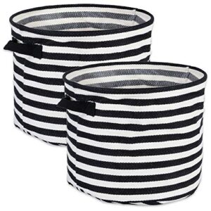 dii laundry storage collection cabana stripe collapsible and waterproof bins, small round, 9.5×8, black, 2 piece
