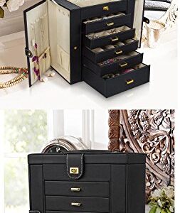 Kendal Huge Jewelry Box Jewelry Case with 6 Tier 5 Drawers Large Storage Capacity with Mirror Jewelry Storage Organizer Great Gift Also Good For Watches LJC-SHD5BK (black)