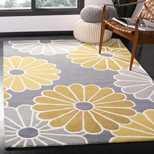 safavieh soho collection 3’6″ x 5’6″ grey / yellow soh705a handmade premium wool & viscose area rug