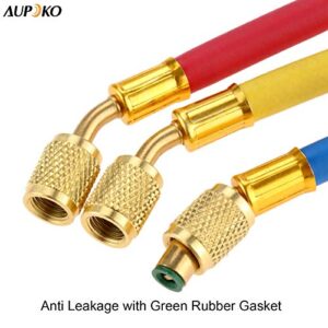 R134A R410A R22 R12 Charging Hoses and Ball Valve Set, 3 Pcs Color Coded Hoses/w Ball Valve 1/4" SAE Thread (7" Long) for AC HVAC Maintenance Kit and Air Condition Refrigeration Charging Tools