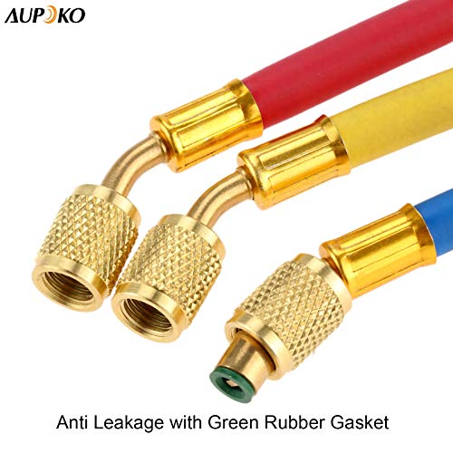 R134A R410A R22 R12 Charging Hoses and Ball Valve Set, 3 Pcs Color Coded Hoses/w Ball Valve 1/4" SAE Thread (7" Long) for AC HVAC Maintenance Kit and Air Condition Refrigeration Charging Tools