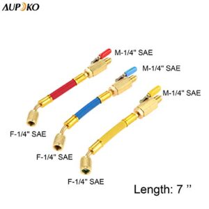 R134A R410A R22 R12 Charging Hoses and Ball Valve Set, 3 Pcs Color Coded Hoses/w Ball Valve 1/4" SAE Thread (7" Long) for AC HVAC Maintenance Kit and Air Condition Refrigeration Charging Tools