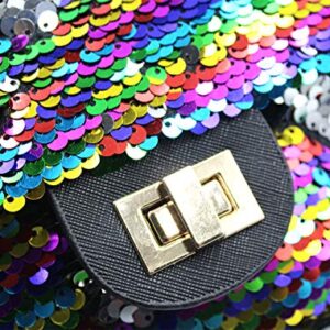 Women Sequin Crossbody Purse Shoulder Bag Rainbow Reversible Pouch with Chains