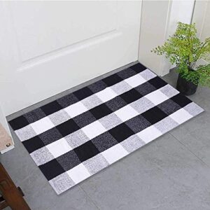 verisa buffalo plaid rug indoor outdoor buffalo check rug , farmhouse rugs for doorway kitchen/bathroom/front porch/decor – layered welcome plaid rug doormats (24″ x35″,black and white)