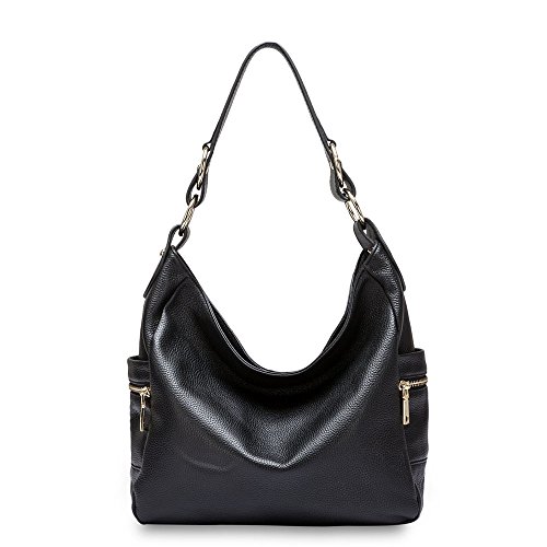 DHL Delivery Fashion Women Zipper Cowhide Genuine Leather Handbag Shoulder Tote Hobo Bag Purse Satchel Black