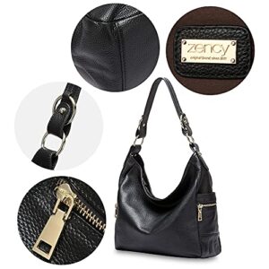 DHL Delivery Fashion Women Zipper Cowhide Genuine Leather Handbag Shoulder Tote Hobo Bag Purse Satchel Black