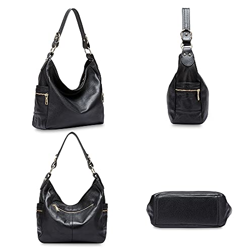 DHL Delivery Fashion Women Zipper Cowhide Genuine Leather Handbag Shoulder Tote Hobo Bag Purse Satchel Black