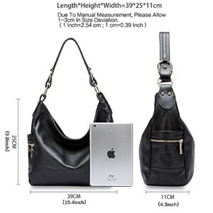 DHL Delivery Fashion Women Zipper Cowhide Genuine Leather Handbag Shoulder Tote Hobo Bag Purse Satchel Black