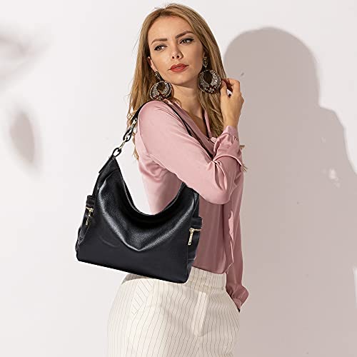 DHL Delivery Fashion Women Zipper Cowhide Genuine Leather Handbag Shoulder Tote Hobo Bag Purse Satchel Black