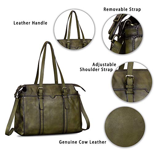 IVTG Genuine Leather Handbag for Women Vintage Handmade Top Handle Bag Crossbody Satchel (Green)