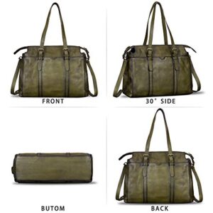 IVTG Genuine Leather Handbag for Women Vintage Handmade Top Handle Bag Crossbody Satchel (Green)