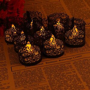 asenart flameless tea light votive wrap candle holder set (50 pack) for led battery tealight candles (not included) (black)