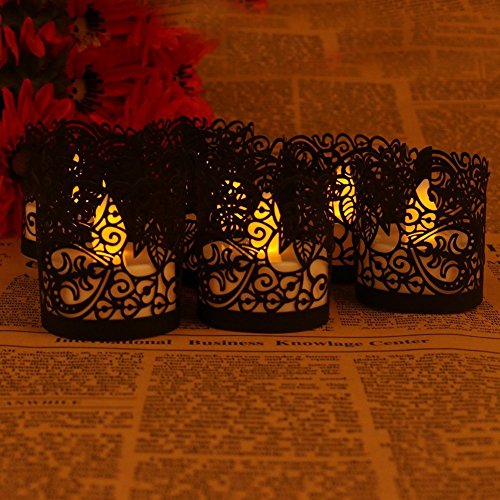 Asenart Flameless Tea Light Votive Wrap Candle Holder Set (50 Pack) for LED Battery Tealight Candles (Not Included) (Black)