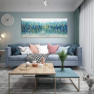 AMEI Art Paintings,24x60Inch 3D Hand Painted On Canvas Oversized Gold Blue Abstract Seascape Artwork Texture Palette Knife Oil Paintings Modern Home Decor Wall Art Stretched and Framed Ready to Hang