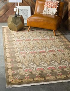 unique loom edinburgh collection classic oriental traditional french country inspired border design area rug, 5 x 8 ft, brown/beige