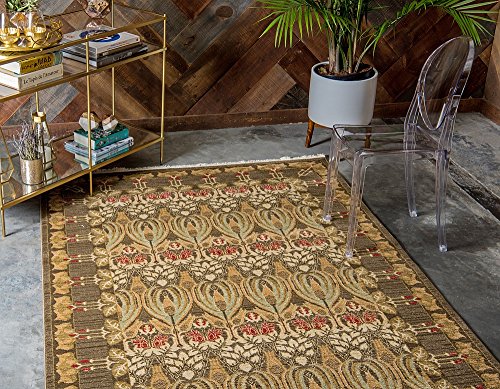 Unique Loom Edinburgh Collection Classic Oriental Traditional French Country Inspired Border Design Area Rug, 5 x 8 ft, Brown/Beige