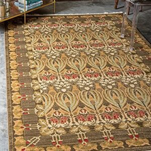 Unique Loom Edinburgh Collection Classic Oriental Traditional French Country Inspired Border Design Area Rug, 5 x 8 ft, Brown/Beige