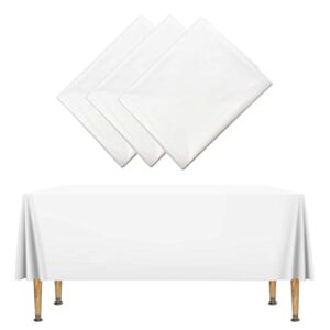 nextclimb rectangle vinyl tablecloth (3 pack) 54 x 108 inches – thickest heavy duty table cloth – disposable or reusable white plastic outdoor party table covers