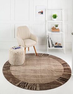 unique loom del mar collection area rug-transitional inspired with modern contemporary design, 6 ft x 6 ft, light brown/beige