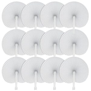 36 pack folding paper fans round shape handheld fans plastic handle wedding party favors white