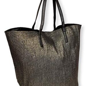 SONA G DESIGNS Black with Metallic Gold Lightweight Tote Bag - Custom Embroidery Personalization Available (Black)